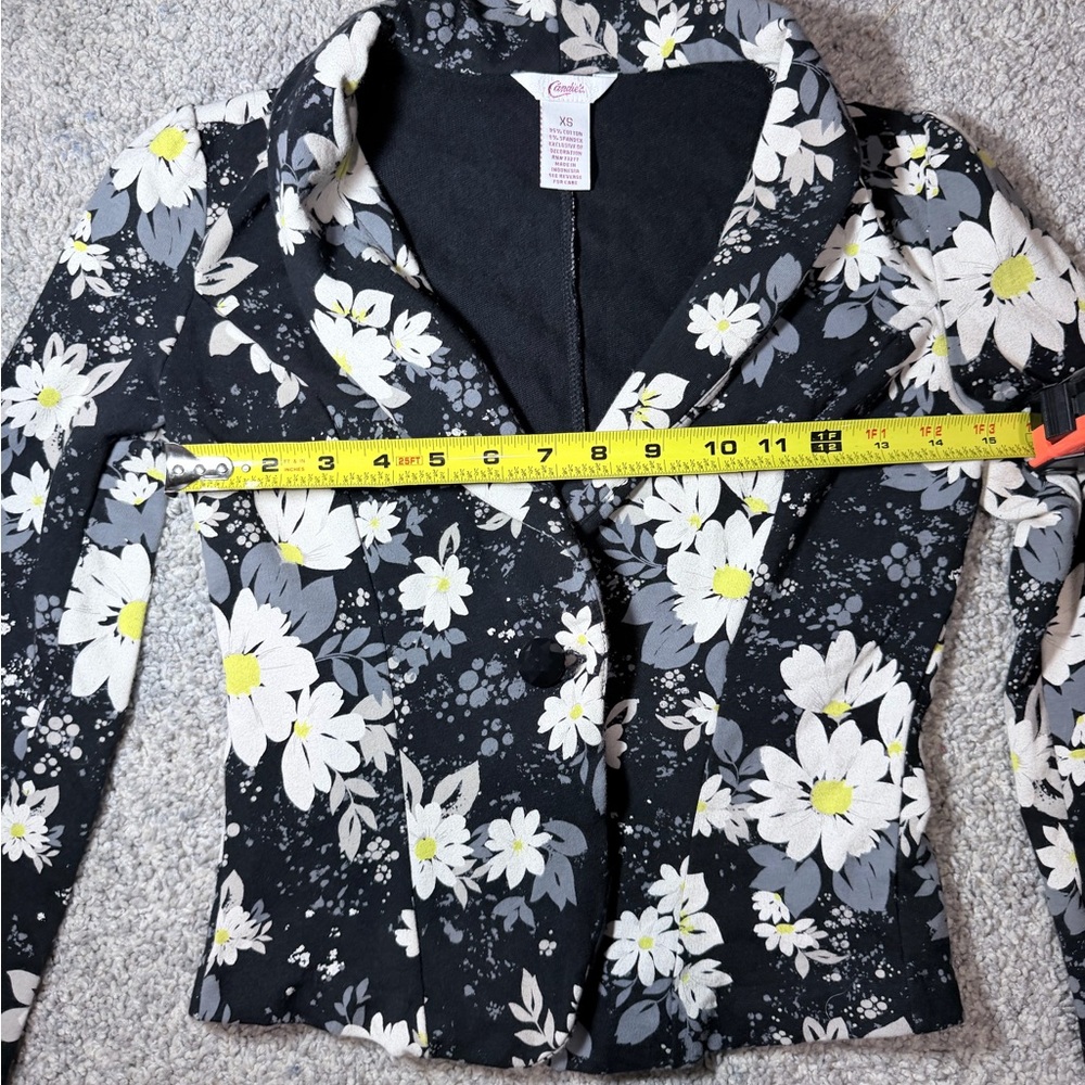 Y2K Candie’s Daisy Print Cropped Blazer XS Black Floral Jacket - Picture 7 of 9